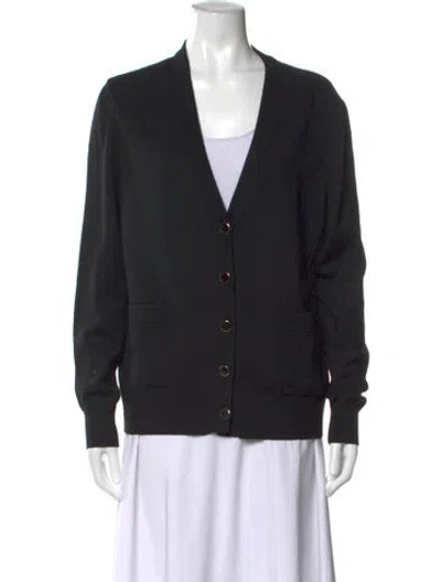 Pre-owned St. John Caviar Wool V-neck Sweater In Black