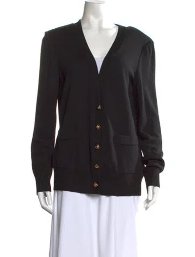 Pre-owned St. John Caviar Wool V-neck Sweater In Black