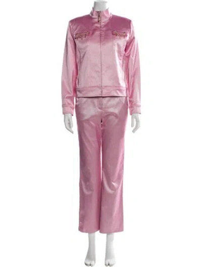 Pre-owned St John Chain-link Accents Pant Set In Pink