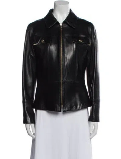 Pre-owned St John Coat Collection Leather Biker Jacket In Black