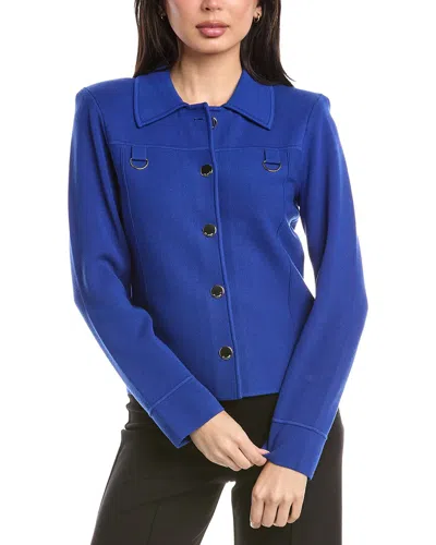 St John St. John Collared Boxy Knit Jacket In Blue