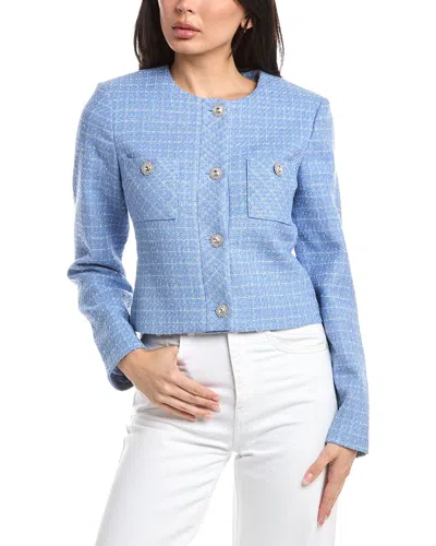 St John St. John Collarless Boxy Jacket In Blue