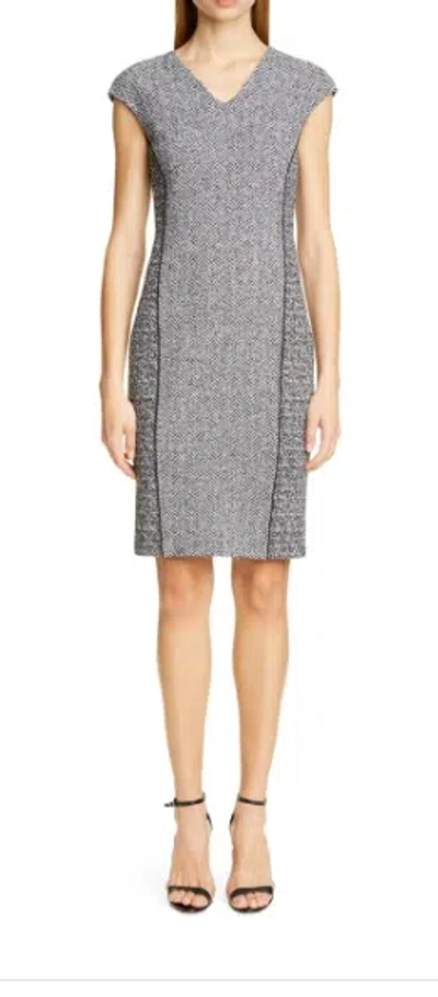 Pre-owned St John St. John Collection - Abby Boucle Knit Dress - Caviar White Gray - Msrp $995
