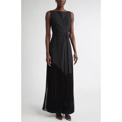 St John St. John Collection Audrey Fringe Sleeveless Belted Gown