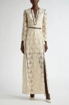 St John St. John Collection Belted Floral Guipure Lace Gown In Pink Blush