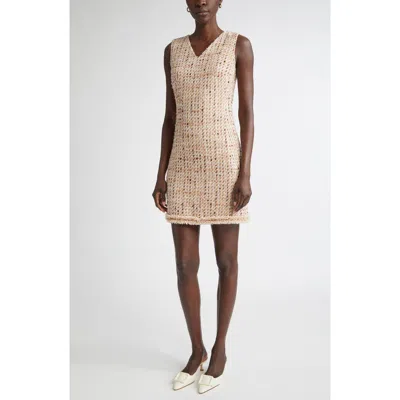 St John St. John Collection Betty Fringe Trim Metallic Tweed Sheath Dress In Neutral