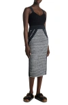 St John Bi-tonal Textured Knit Sleeveless Dress In Black Ivory