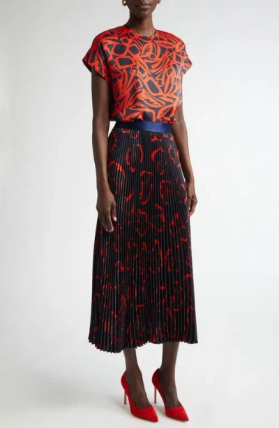 St John St. John Collection Botanical Print Mixed Media Top In Orange