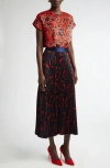 St John St. John Collection Botanical Print Mixed Media Top In Geranium/midnight