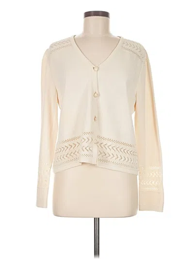 Pre-owned St. John Collection By Marie Gray Cardigan Sweater In White