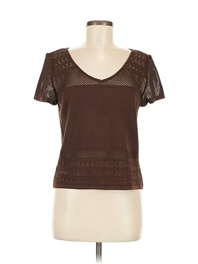 Pre-owned St. John Collection By Marie Gray Short Sleeve Top Brown Solid Pattern V Neck Tops