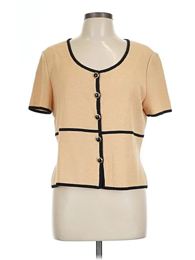 Pre-owned St. John Collection By Marie Gray Short Sleeve Top Tan Square Neckline Tops In Brown