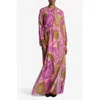 St John Long Sleeve Poppy Print Dress In Bright Coral Multi