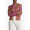 St John Poppy Print Knit Cardigan In Bright Coral Multi