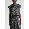 St John Cubist Floral Print Top In Black/shadow Multi