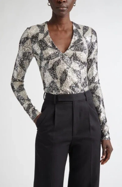 St John St. John Collection Cubist Geometric Sequin Top In Gray