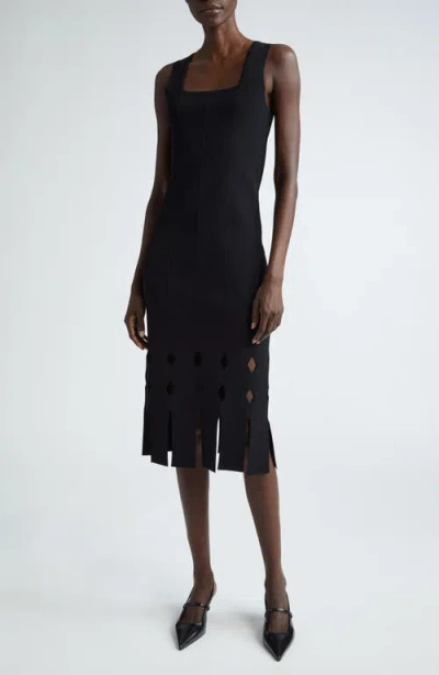 St John St. John Collection Cutout Fringe Hem Sweater Dress In Black