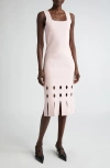 St John St. John Collection Cutout Fringe Hem Sweater Dress In Pale Pink