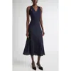 St John Short Rowed Diagonal Welt Dress In Blue