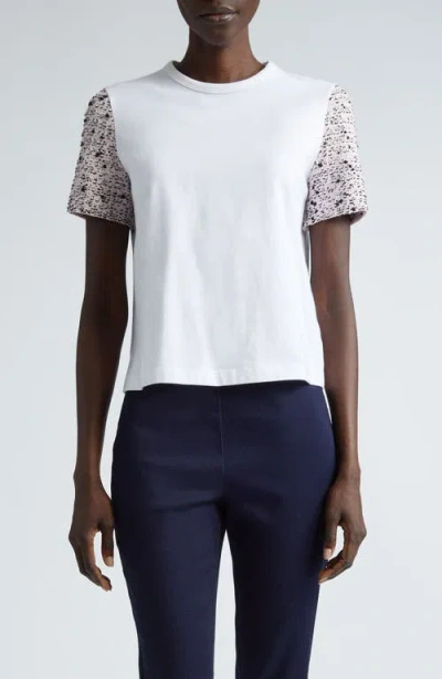 St John St. John Collection Donna Tweed Sleeve T-shirt In White Multi