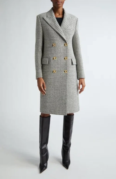 St John Textured Tweed Coat In Black/chalk Multi