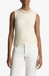 St John Embellished Micro Boucle Stretch Knit Sleeveless Sweater In Ecru