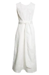St John St. John Collection Evelyn Sequin Embroidered Poplin Midi Dress In White