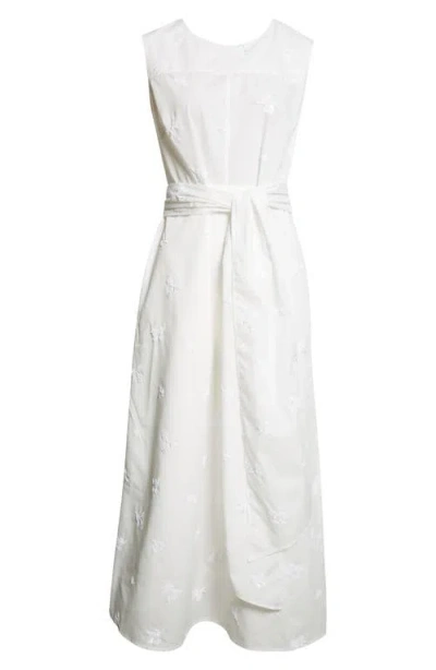 St John St. John Collection Evelyn Sequin Embroidered Poplin Midi Dress In White