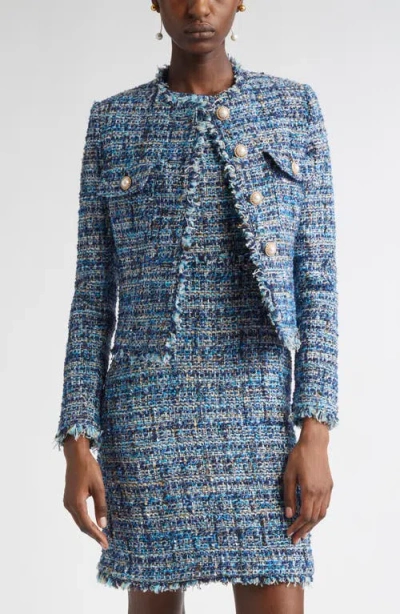St John St. John Collection Eyelash Tweed Jacket In Blue