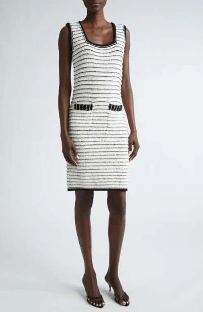 St John St. John Collection Eyelash Tweed Sheath Dress In Ecru/black