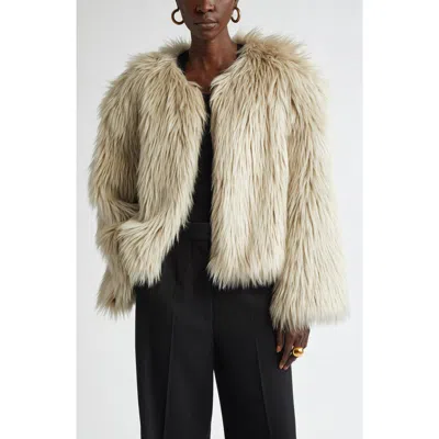 St John St. John Collection Faux Fur Crop Jacket In Mastic