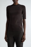 St John St. John Collection Fine Gauge Engineered Rib Short Sleeve Sweater In Mocha