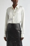 St John St. John Collection Floral Embossed Satin Button-up Shirt In White