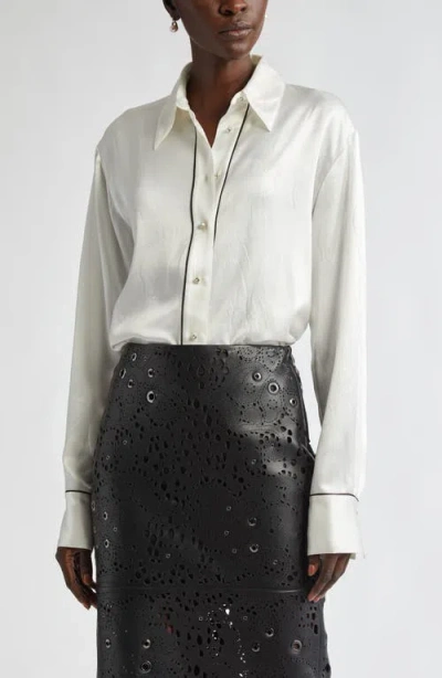 St John St. John Collection Floral Embossed Satin Button-up Shirt In White