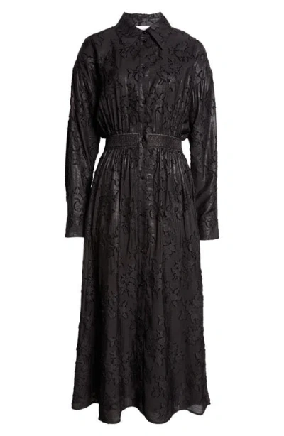 St John St. John Collection Floral Fil Coupé Long Sleeve Shirtdress In Black
