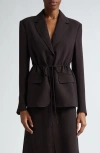 St John St. John Collection Fluid Satin Back Crepe Drawstring Blazer In Mocha