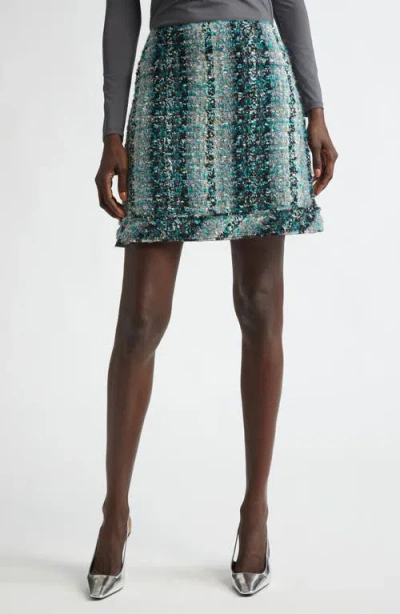 St John St. John Collection Foiled Eyelash Tweed Miniskirt In Juniper/aquamarine Multi
