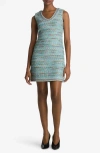 St John Gauzy Multi Yarn Tweed Dress In Seafoam/ecru Multi
