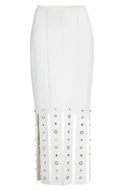 St John St. John Collection Grommet Studded Car Wash Knit Skirt In Pearl