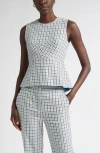 St John St. John Collection Houndstooth Sleeveless Stretch Cotton Top In Gray