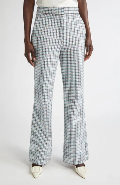 St John St. John Collection Houndstooth Stretch Cotton Flare Leg Pants
