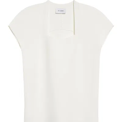 St John St. John Collection Interlock Knit Short Sleeve Sweater In Pearl
