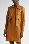 St John St. John Collection Kristen Washed Leather Crop Jacket In Brown