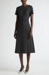 St John St. John Collection Luxe Ponte Belted A-line Dress In Dark Heather Grey