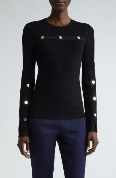 St John St. John Collection Medallion Trim Crewneck Sweater In Black