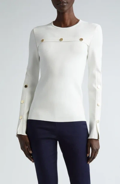 St John St. John Collection Medallion Trim Crewneck Sweater In Optic White
