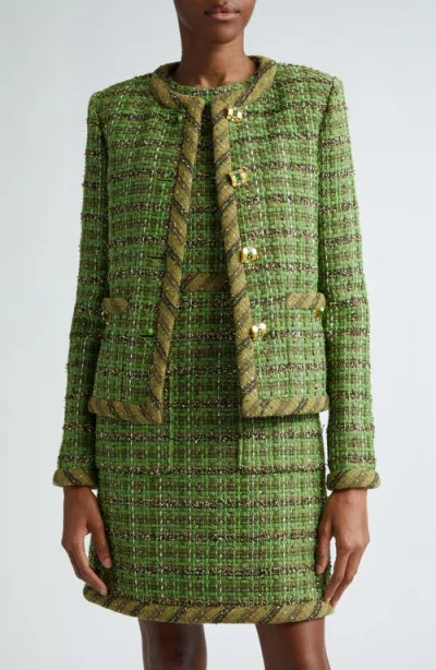 St John St. John Collection Metallic Eyelash Tweed Jacket In Cypress/ Moss Multi