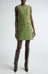 St John St. John Collection Metallic Eyelash Tweed Sleeveless Dress In Cypress/ Moss Multi