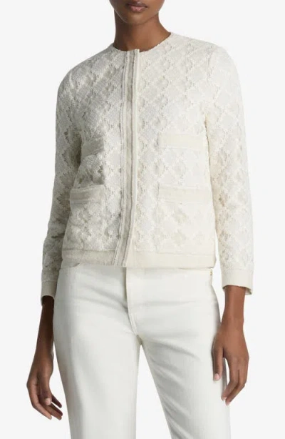 St John St. John Collection Metallic Tweed & Guipure Lace Long Jacket In Ecru Lurex Multi