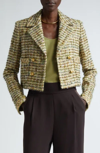 St John St. John Collection Metallic Tweed Crop Jacket In Cypress/moss Multi